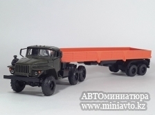 Автоминиатюра модели - Урал  с полуприцепом ОДАЗ 9370 хаки/оранжевый Элекон