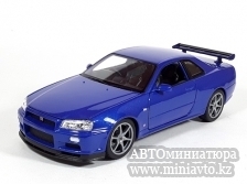Автоминиатюра модели - Nissan Skyline GT-R (R34) blue 1:24 Welly
