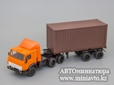 Автоминиатюра модели - КамАЗ 54112 контейнеровоз оранжевый/коричневый контейнер Элекон