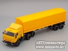 Автоминиатюра модели - КамАЗ 5410 тягач с полуприцепом, тент желтый/жёлтый